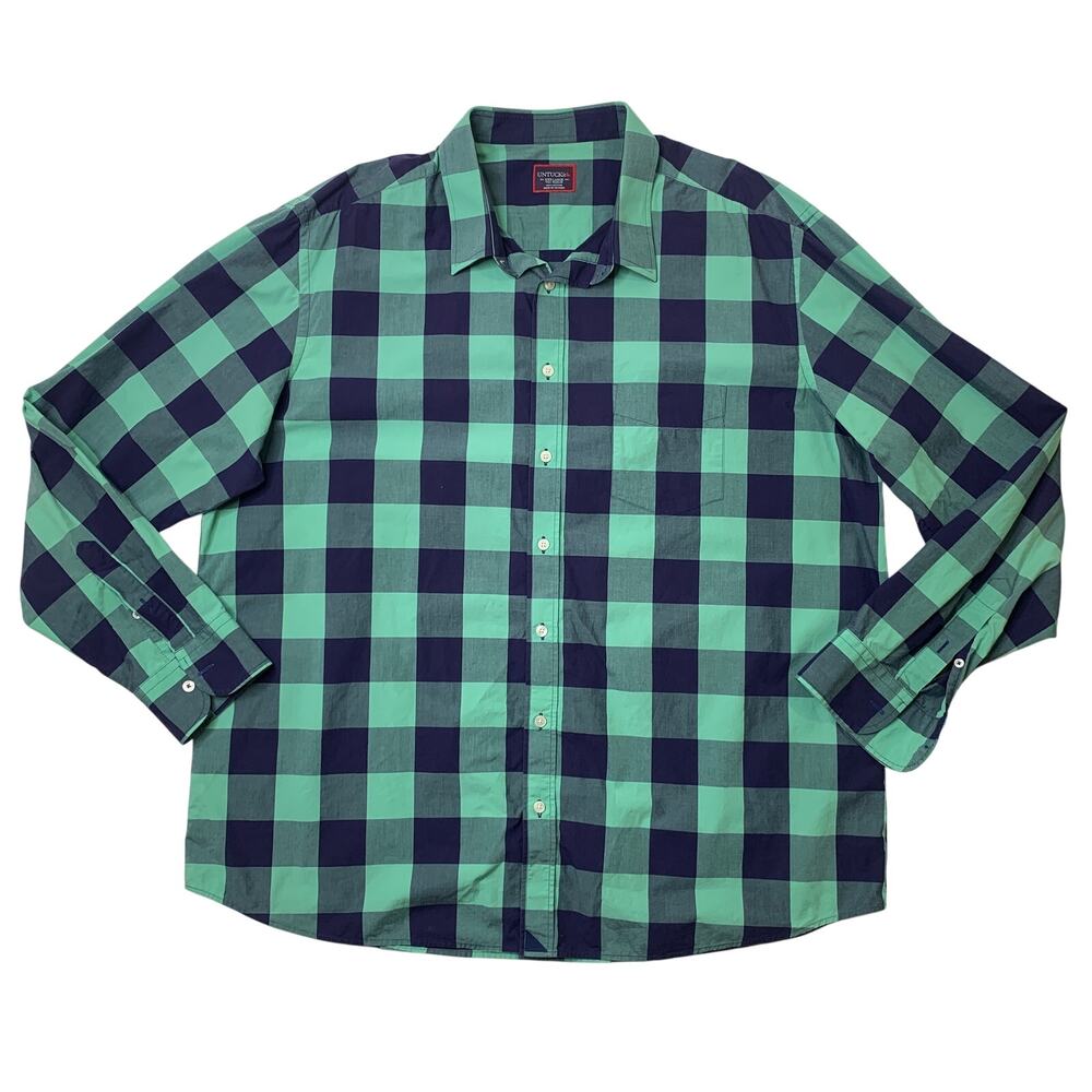 Untuckit Shirt Mens 3XL Tall Regular Aruba Navy Bonarda Cotton Gingham Plaid